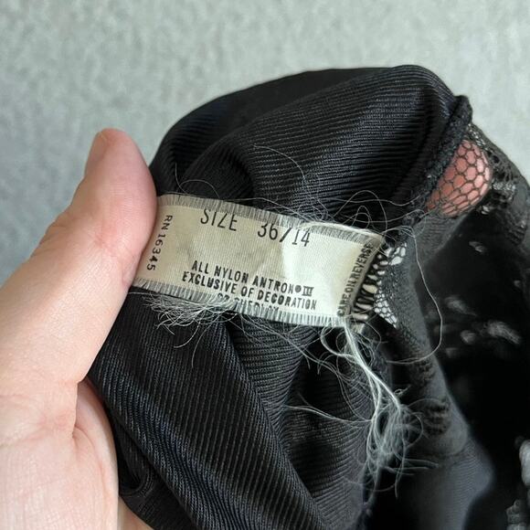 Vintage Satin Full Slip Knee Dress Small 36 Sheer Lace Black Lingerie Goth Sexy - Picture 8 of 16